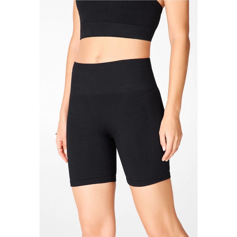 Fabletics High Waisted Seamless Ribbed Bike Short Size XS Black